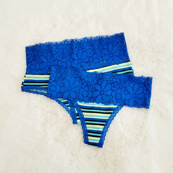 💙AERIE 2-PACK CANDY LACE COTTON CHEEKY  & THONG UNDERWEAR SIZE S - Picture 1 of 7